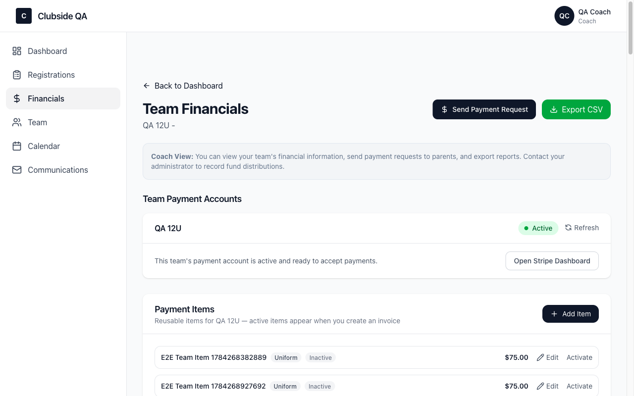 Coach Financials page