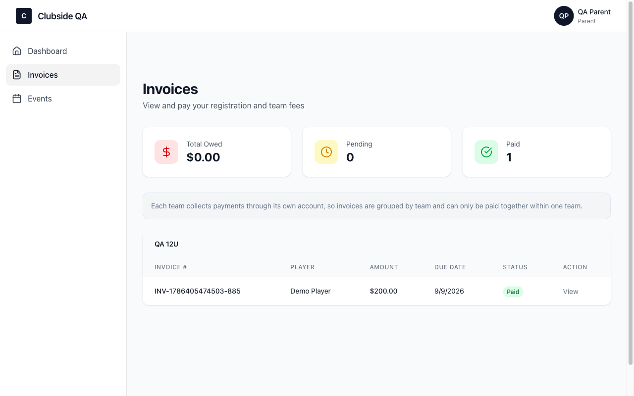 Parent list shows paid